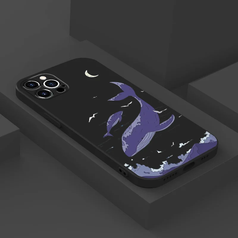 Anime Whale Matte Soft Silicone Phone Case - Artistic Scene Design Cover