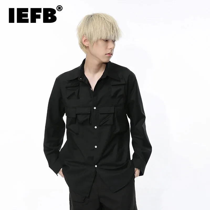 

IEFB Shirt Men Summer New Korean Trend Three-dimensional Multi-pocket Niche Single Breasted Coat Casual Solid Color Top 9C5725