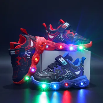 Disney LED Casual Sneakers rosso nero per ragazzi primaverili Spiderman Mesh Outdoor Shoes bambini scarpe antiscivolo illuminate taglia 21-30 1