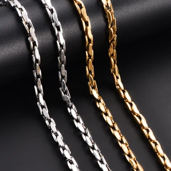 Width 4.2mm Stainless Steel Vertical Square Necklace Chain Never Fade Waterproof Choker For Men Women Fashion Jewelry 1