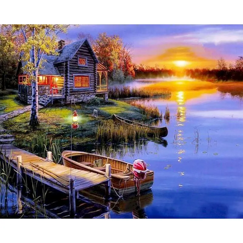thumbnail image 1 of Pintura de ciudad personalizada por números para adultos, kits de bricolaje, pintados a mano sobre lienzo, marco de bricolaje, dibujo de imagen al óleo para colorear por número, 1 of 5