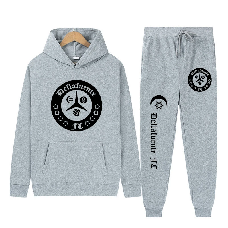 Dellafuente Hoodies + Pants 2 Pieces Sets Men Fashion Letter Graphic Printed Sweatshirts Jogger Casual Hooded Pullover Sweatpant