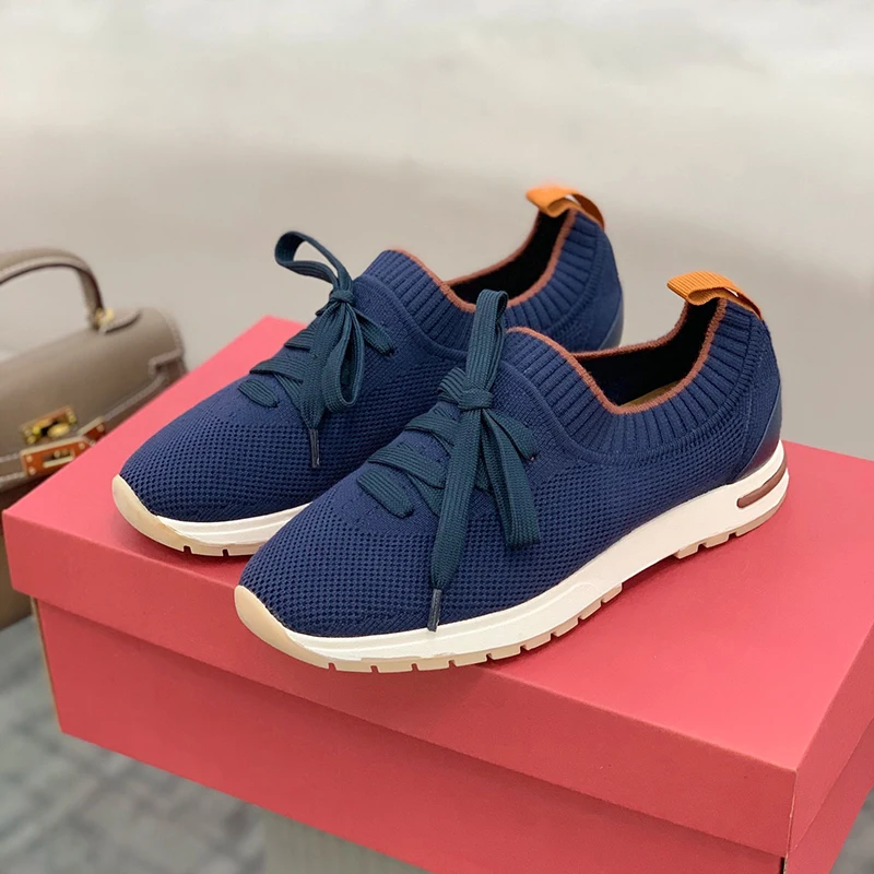 

Spring Breathable Female Loafers New Handmade Weave Upper Non-slip Leisure Shoes Round Head Lace-up Thick Bottom Lovers Shoes