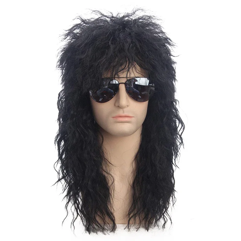 

Men Long Synthetic Hair Extension Wig Black Color Female Hairpiece Punk Puffy Headgear for Halloween High Temperature Fiber