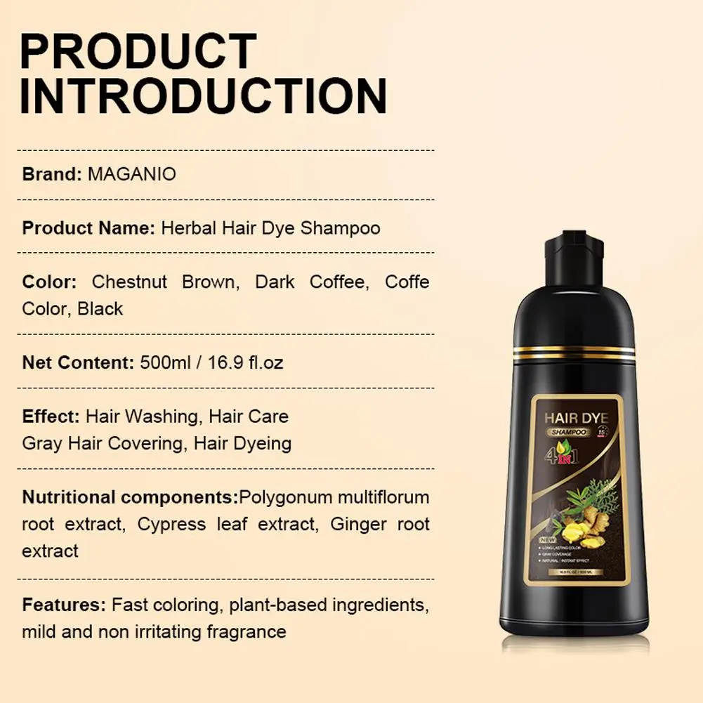 Shampoo Colorante Nero, Idratante e Salutare per la Cura dei Capelli, Crea un Colore Naturale, Shampoo Colorante per Donne e Uomini - immagine 3