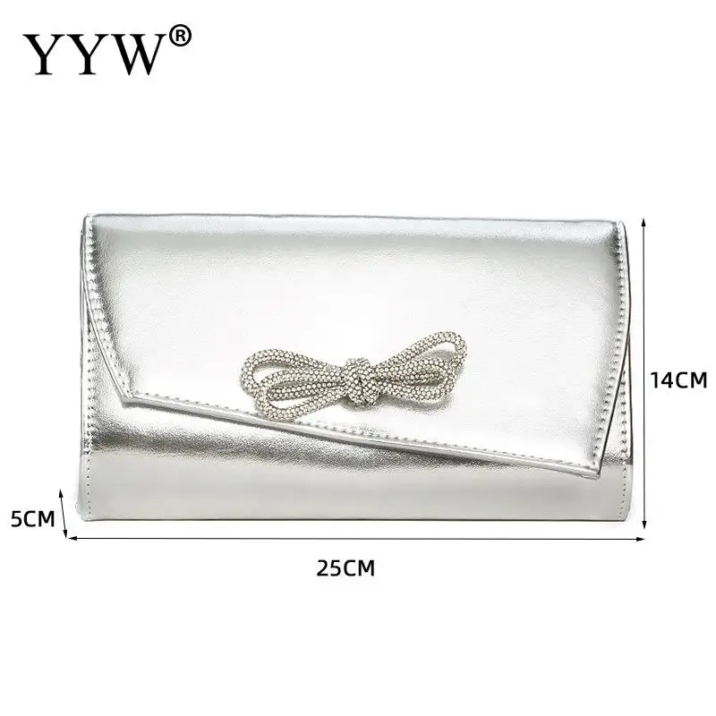 Luxury Designer Women Handbag Crystal Shiny Rhinestone Bow Evening Bag Dinner Party Silver Clutch Purse Shoulder Messenger Bag