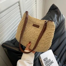 Bohemian High-Capacity Handmade Straw Tote Bag - Casual Woven Shoulder Handbag - 29x6x23cm (Beige)