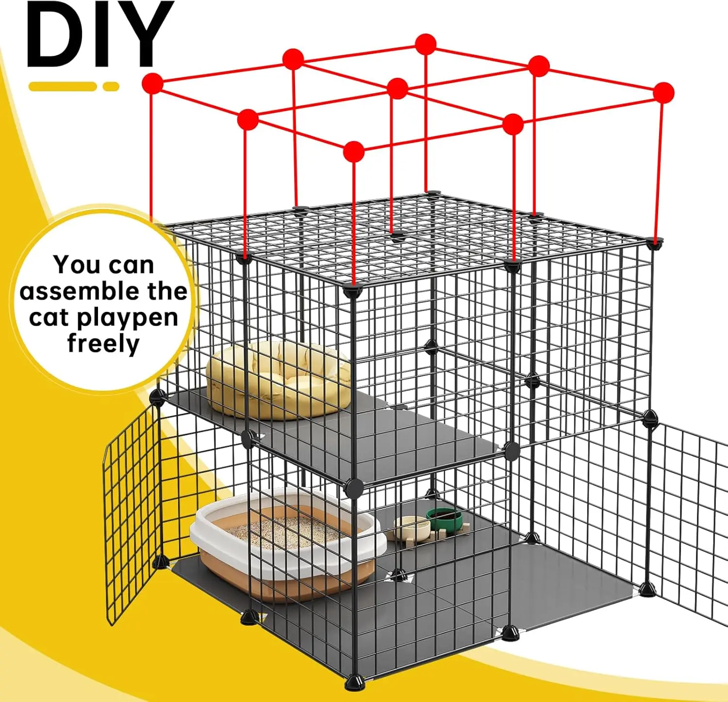 3 Tier Cat Cage Indoor Enclosure DIY Cat Playpen Catio Detachable Metal Wire Kennels Crate Large Exercise Place Ideal