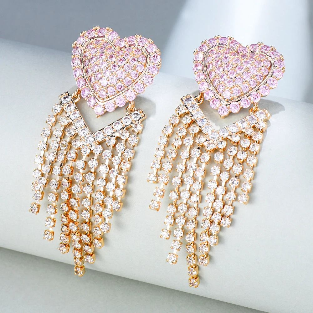 

Missvikki Luxury Big Heart Tassel Drop Earrings for Women Fashion Engagement Party Jewelry Best Super Gift Pendientes mujer moda