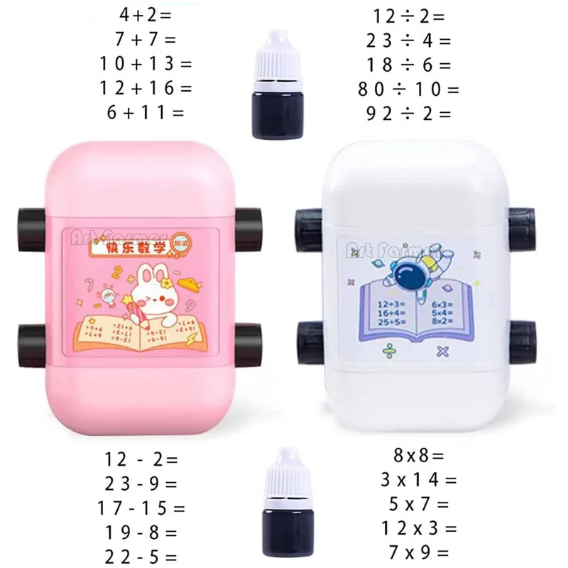 2 in 1 Addition and Subtraction Teaching Stamps for Kids Double-Head Roller Digital Teaching Stamp Within 100 Teaching Math