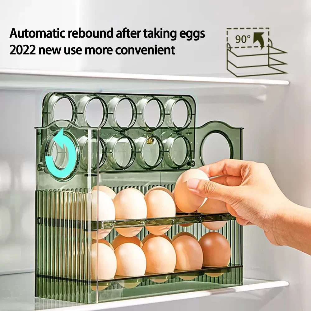 Auto Flip Egg Organizer, Portable Multi-Layer Egg Tray Organizer, Large Capacity Egg Refrigerator Storage 6