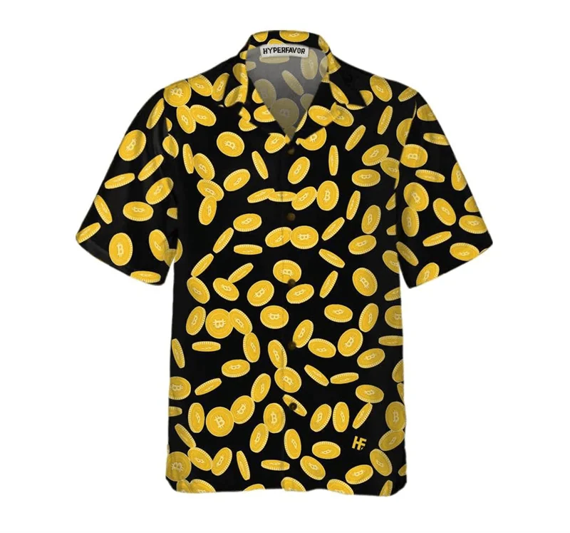 thumbnail image 1 of Camisa hawaiana de gran tamaño con solapa y estampado 3D de Bitcoin para hombre y mujer, camisas cortas de playa para hombre y mujer, 1 of 5