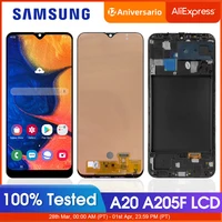 Tested A20 Screen for Samsung Galaxy A20 LCD Display Touch Screen Digitizer With Frame Assembly for Samsung A20 SM-A205F A205FN