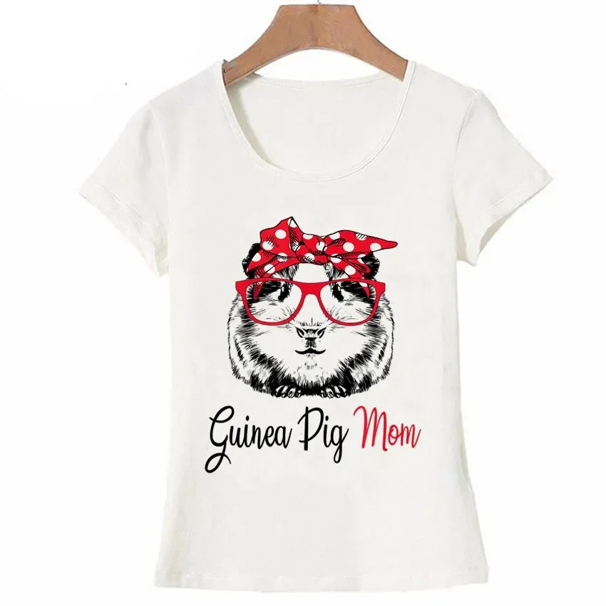 

Guinea Pig Mom Cute Printed T-Shirt Summer Women Short Sleeve Funny Animal Harajuku Girl Casual Tops Hipster Woman White Tees