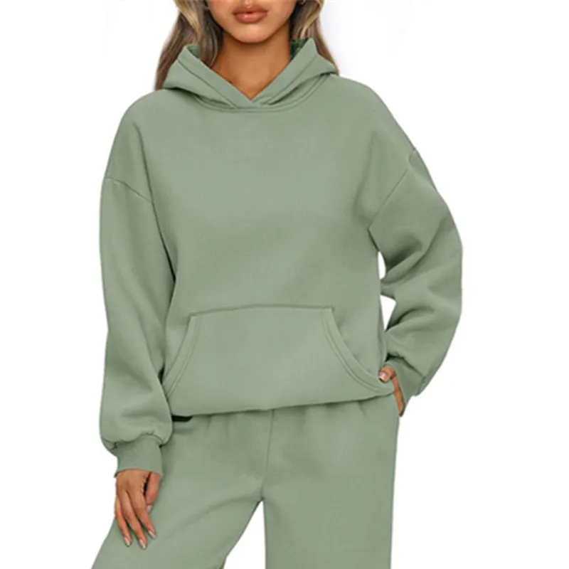 الخريف الشتاء سترة رياضية غير رسمية البلوز بلون طويل الأكمام المرأة موضة فضفاضة هوديي المرأة بلايز البلوز