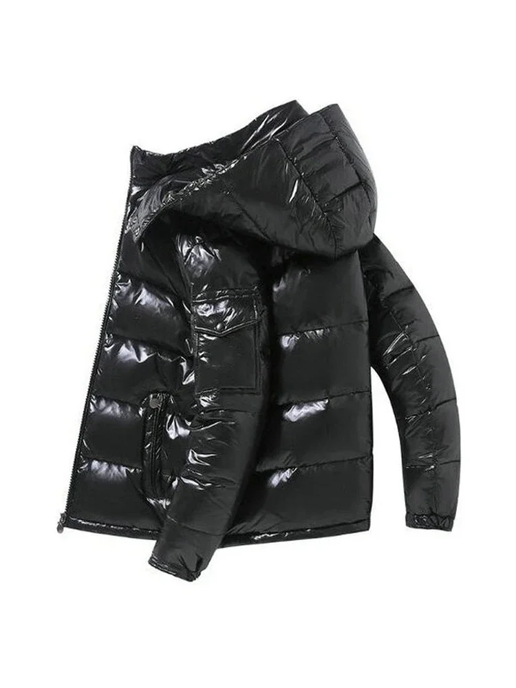Down Jacket Parka Coat Parkas Coat brand White Duck Down Coats Man Winter Fashion Solid Zipper Outwears Thicken Down Jacket Men Casual Hood Shiny Warm Loose Parkas
