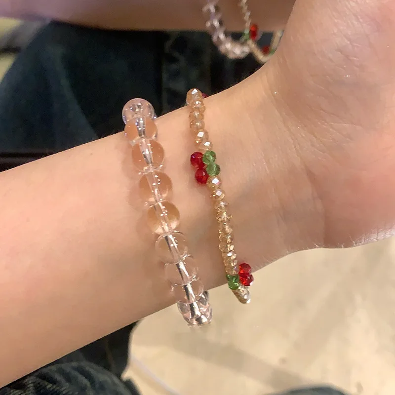 2pc Colored Y2k Crystal Cherry Bracelet, Glass Bead Bracelet