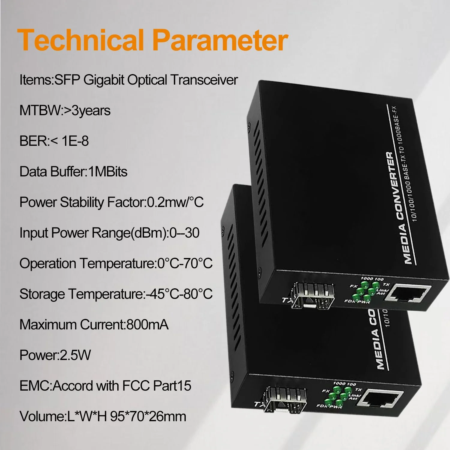1 Pairs SFP Optical Fiber Transceiver Switch 10/100/1000 Base Ethernet Media Converter Fast Ethernet RJ45 to Fiber Optic 1sfp1Ez
