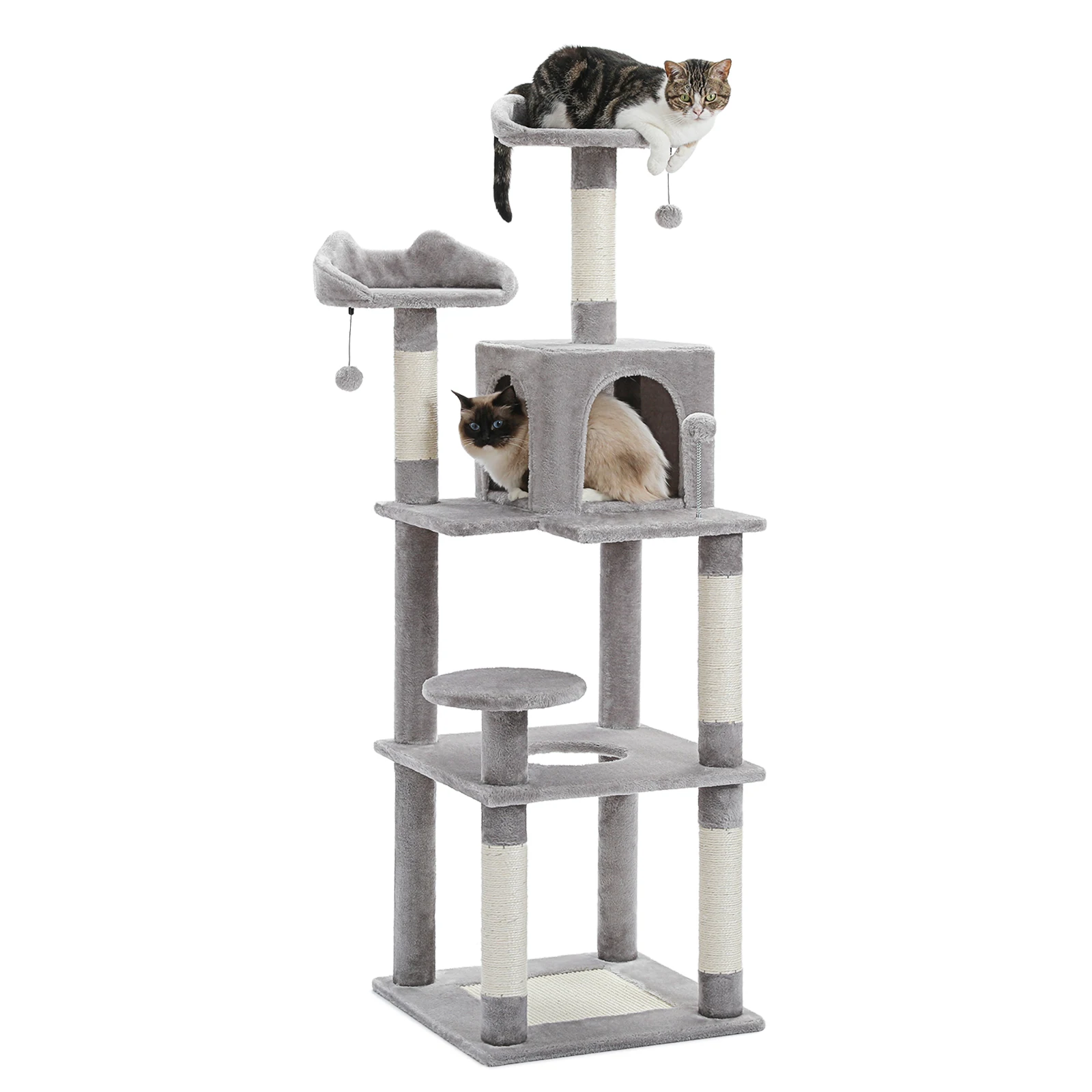 Title 3, H160CM Multi-Level Cat Tree Tower Scratching Po...