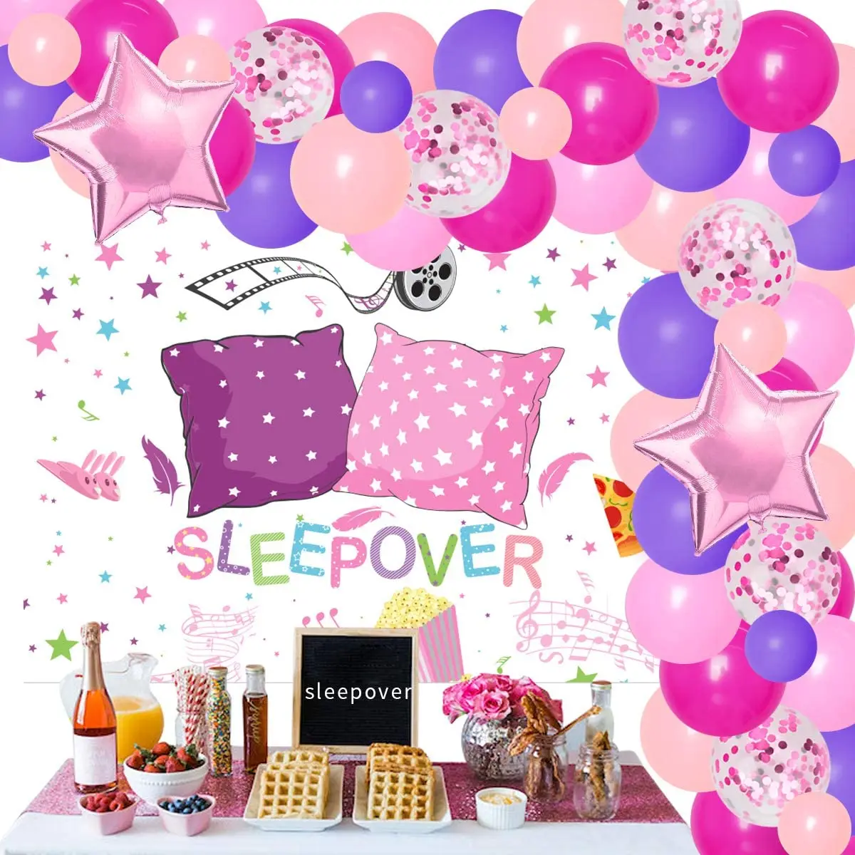 Sleepover Pajama Party Decorations for Girls Women Sleepover Backdrop