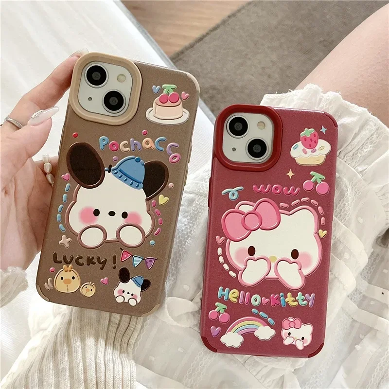 

IPhone15 Sanrio Kawaii Hellokitty Phone Case Pochacco Anime Cartoon Anti Collision Cute Young Girl Birthday Gift Accessories New