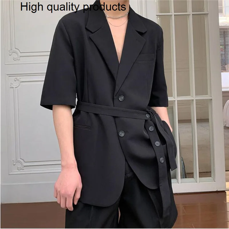 

Мужской повседневный блейзер с поясом, однотонная Корейская куртка с длинным рукавом и отложным воротником, одежда для отдыха, 2XL, 2023