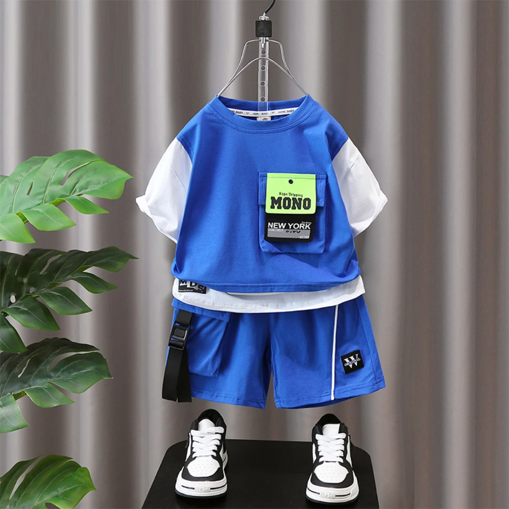 

2023 Summer Teen Tracksuits 2-10Y Children Clothing Sets Kids Boys Girls Clothes Short Sleeve T-Shirt+Short 2Pcs Suit Cotton