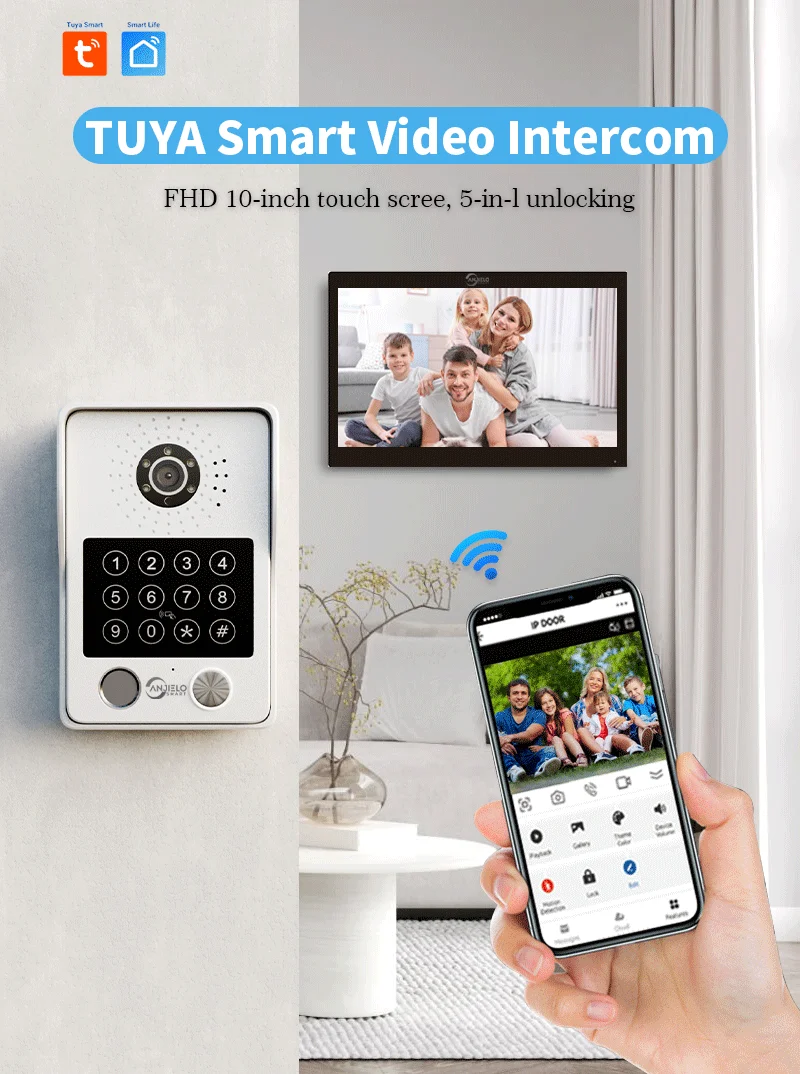 ANJIELO Fingerprint 5in1 Unlock Tuya Smart Visual Phone Video Intercom System Vi