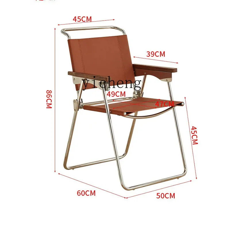 

Zk Retro Dining Chair Household Modern Simple Stainless Steel Saddle Leather Folding Back Chair