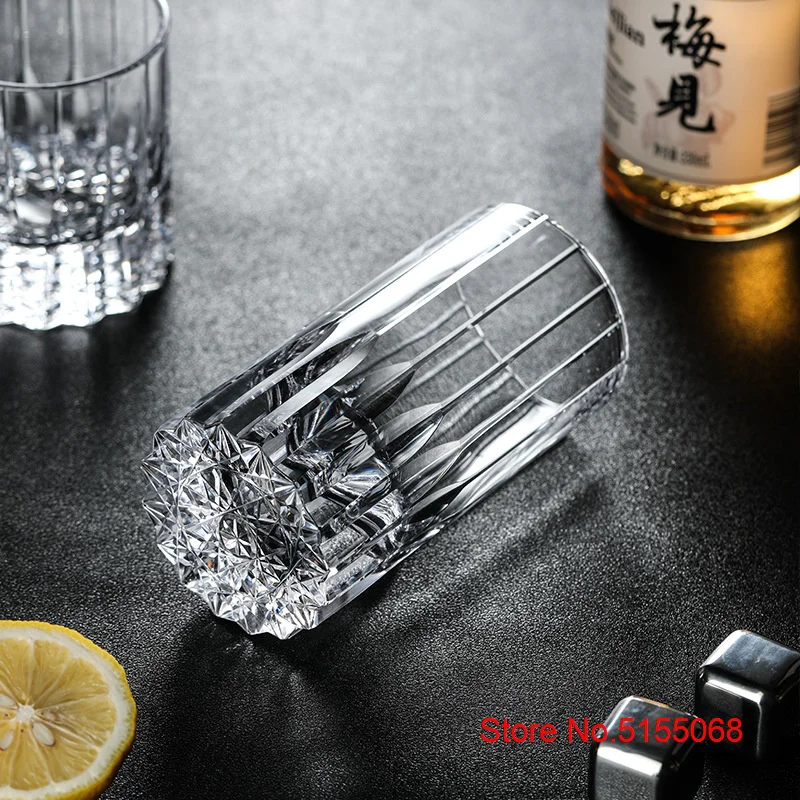 Modern Upscale Asterism Old Fashioned Whiskey Tumbler Hand Carve Kaleidoscope Crystal Whisky Collins Highball Glass XO Wine Cup Glass Cup