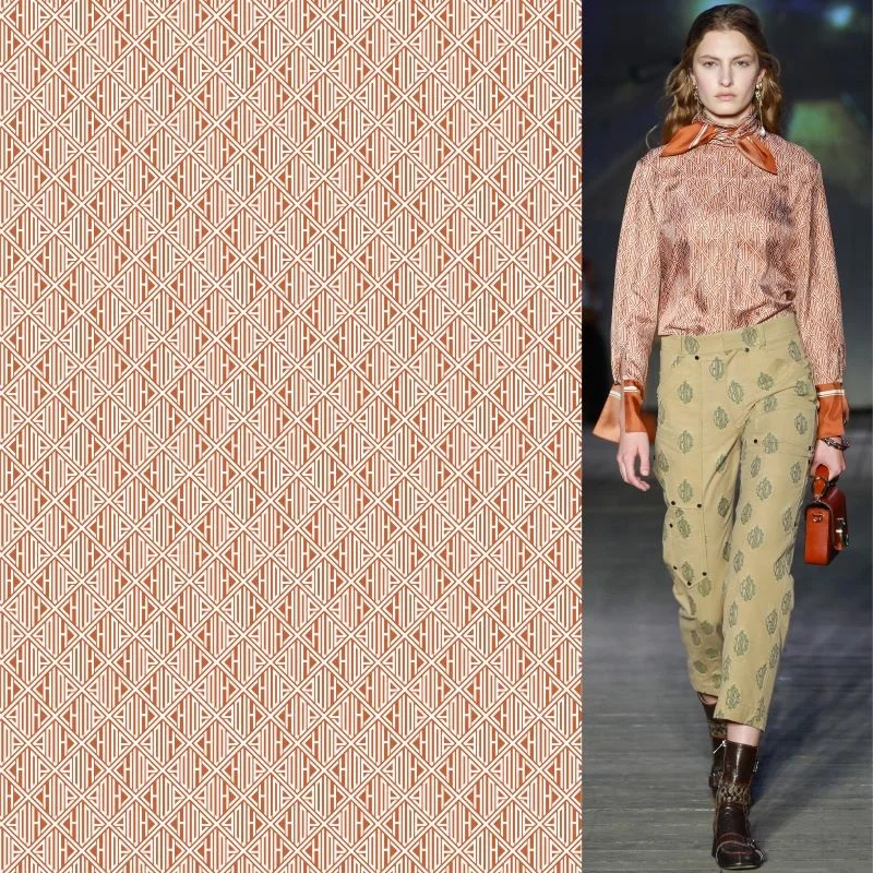 Printed Polyester Twill Fabric Fashion Brand Stretch Satin Chiffon