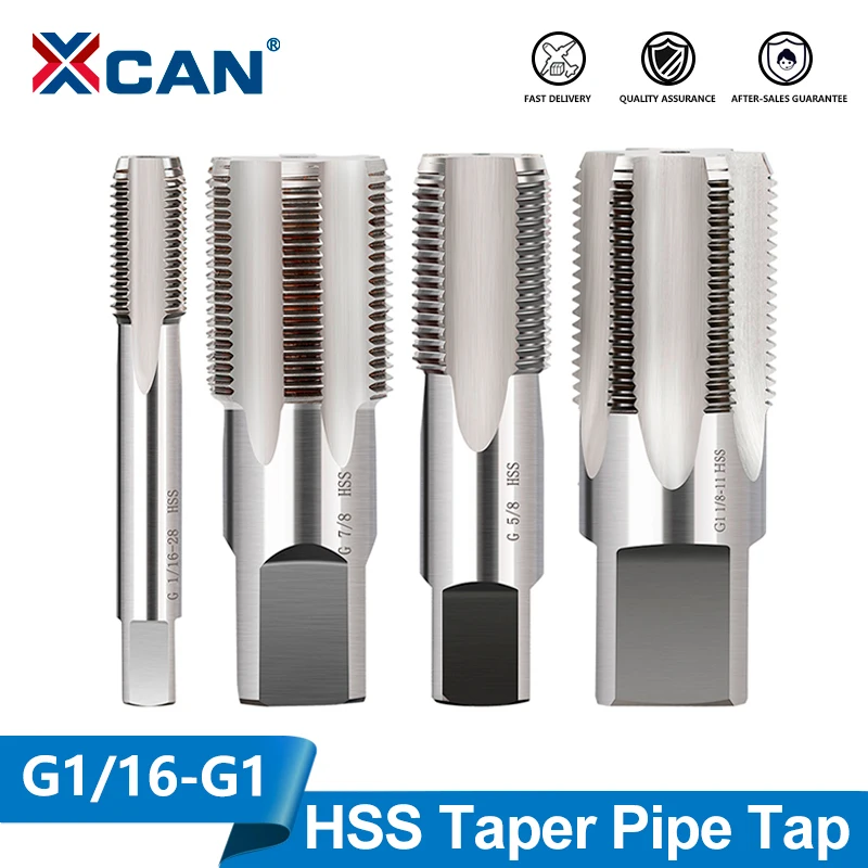 XCAN 1개 HSS 테이퍼 파이프 탭 BSP 금속 나사산 절삭 공구 수공구 G..