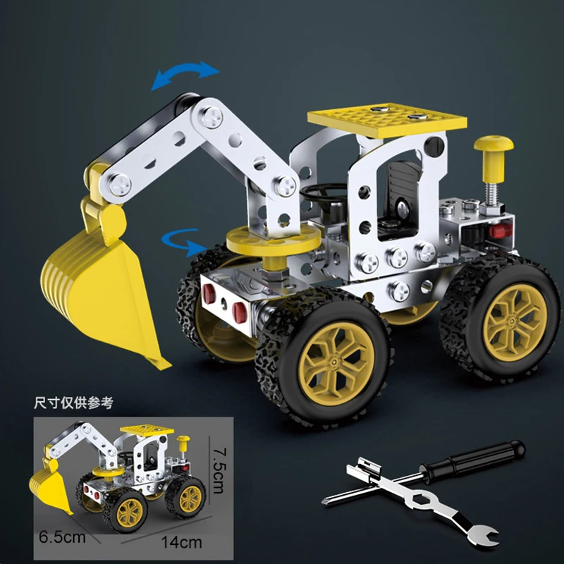 Building Block Toy Assemble Toy Metal Building Block Assembly Toy Excavator Bulldozer Crane Model