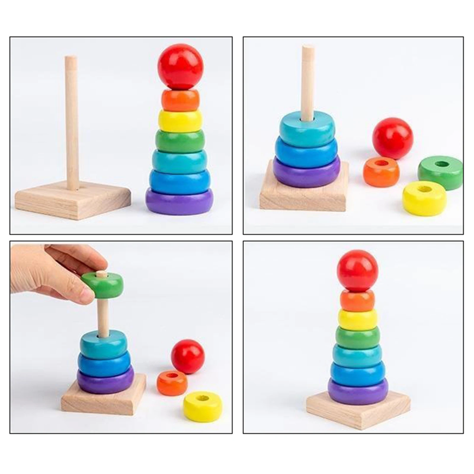 Wooden Stacking Rings Toy Baby Rainbow Tower Ring Nesting Toys Children Building Blocks Stack Up Toy Baby Kids Educational Toys