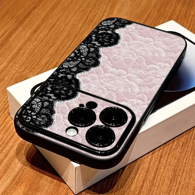 Custodia Protettiva Rosa Nera in Pizzo INS con Protezione Lente per iPhone 17 16 12 14 Pro Max 15 13, Cover Protettiva per iPhone 17 16 11 Pro Max - Image 4