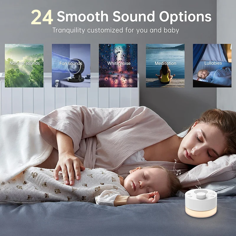 2025 White Noise Machine 24 Sleep Soothing Sounds Portable Baby Sleep Machine Night Lights Memory Function For Baby Kids Adults
