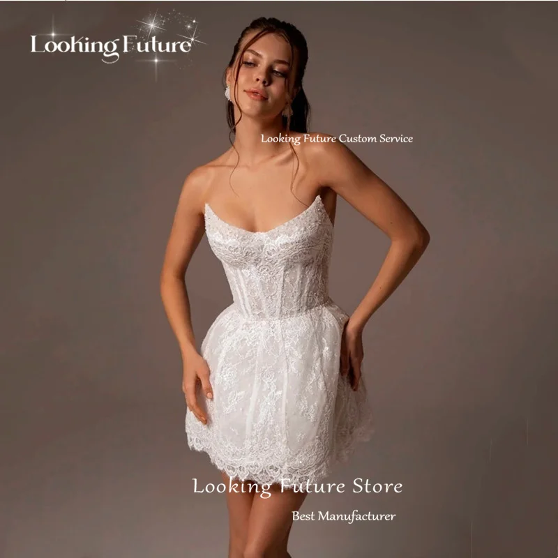 Vintage A-Line Lace Appliques Mini Wedding Dress For Women Simple High Neck Illusion Long Sleeves Gown Short Dress Customized 15 S4ccf52267cb14f978e83d7fe2b53d19fv
