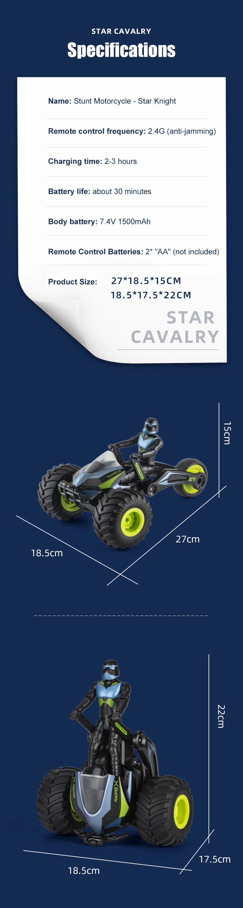Envío Gratis RC coche 2,4G Control remoto motocicleta dos formas 360 ° Acrobacias Rotación Iluminación Sonido STAR CAVALRY Juguete para regalo para niños
