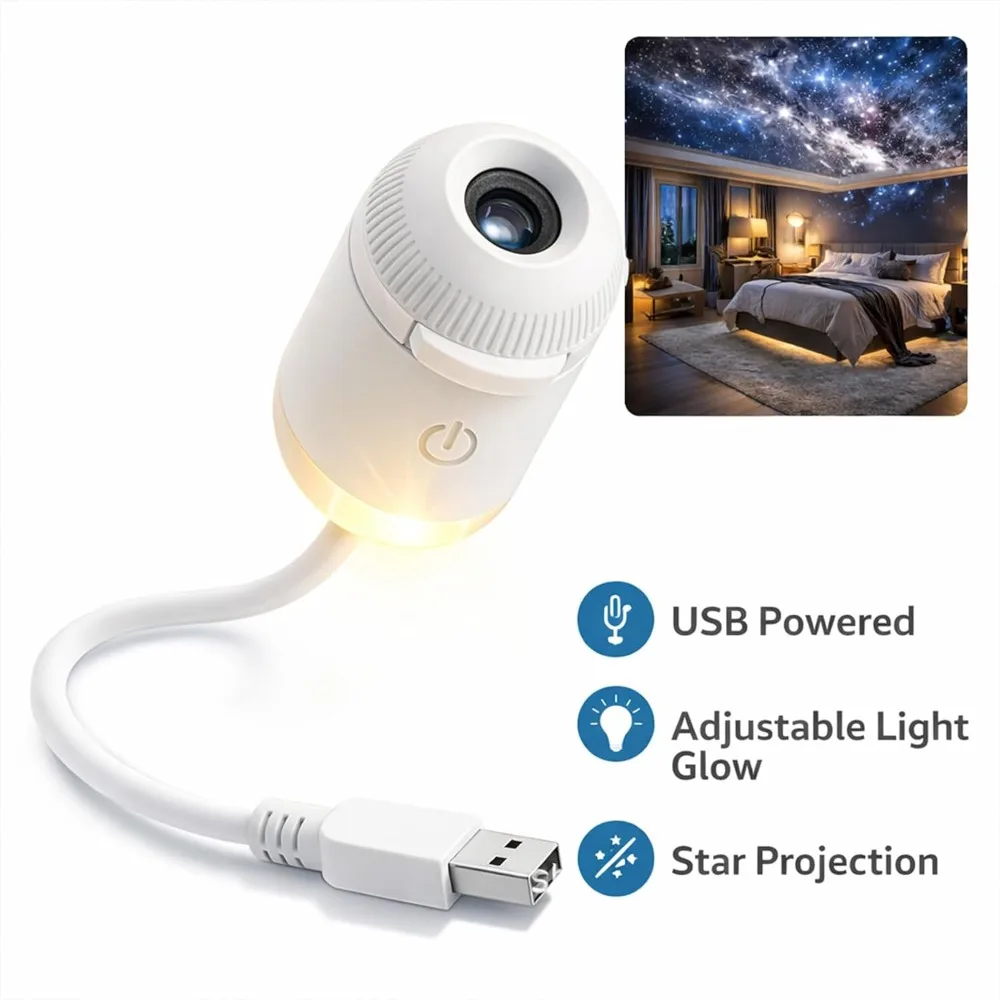 밝기 조절 가능 갤럭시 스타 프로젝터 USB 전원 360도 ° 회전식 별빛 하늘 프로젝터 휴대용 터치 컨트롤