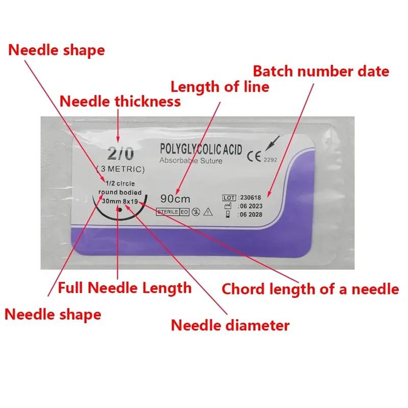 12 Pcs Absorbable Suture Thread Special For Pet 90cm PGA Sutures With Needle Polyglycolic Acid Sterile Pet Use
