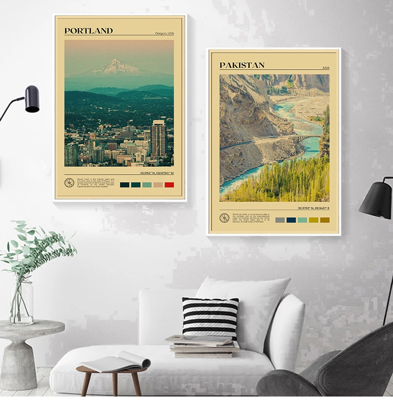Digital Oil Painting Vintage Poster Kraft Paper Bar Cafe Home Decoration Landscape Collection Wall Sticker