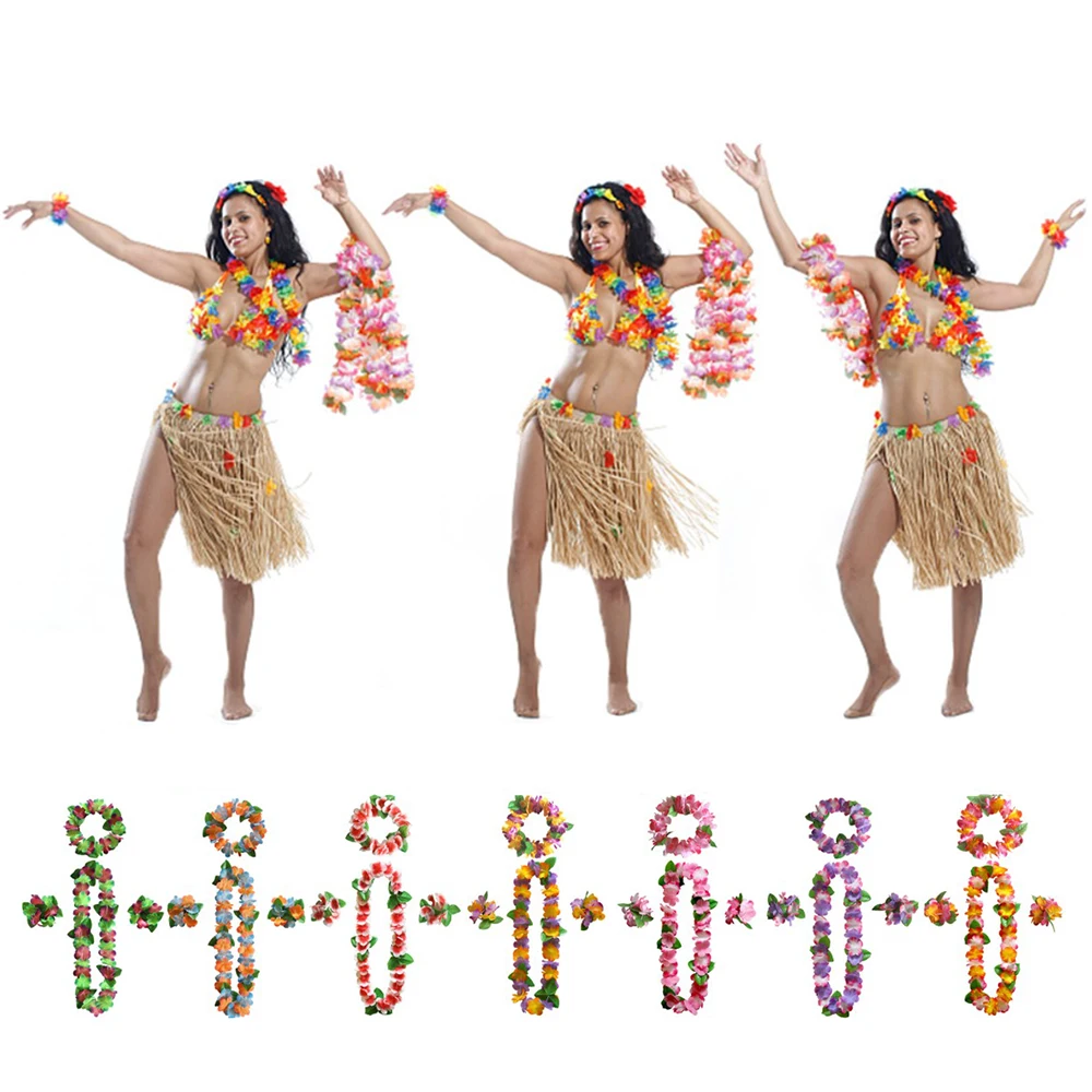 Hawaii Flower Wreath Necklace Hawaiian Party Decoration Artificial Flower Garland Tropical Summer Aloha Beach Wedding Birthday