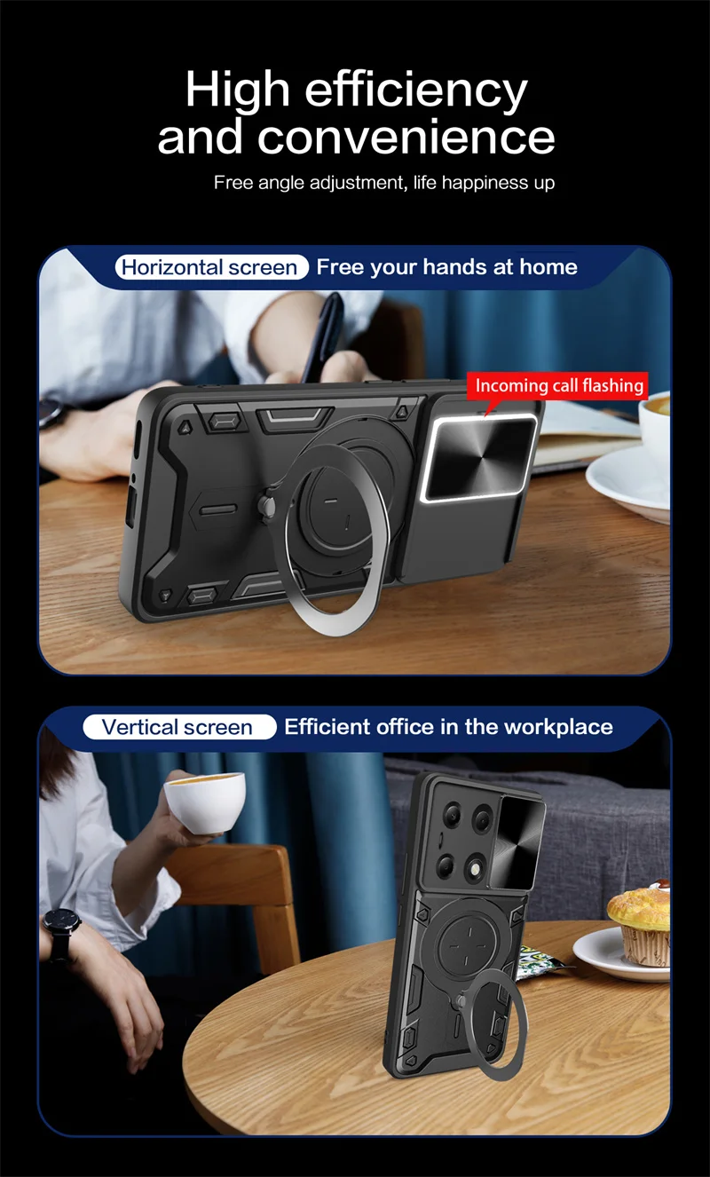 Rugged Armor Case with Slide Camera Protector & Ring Stand