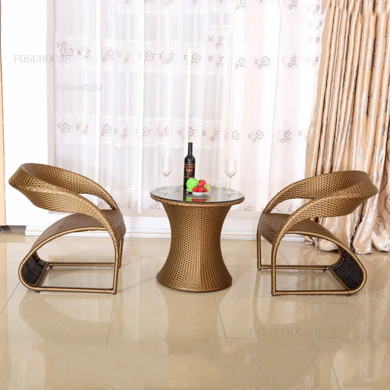 Outdoor Tables and Chairs Patio Garden Furniture Set Household Rattan Chair Three-Piece Leisure Outdoor Garden and Terrace Set B