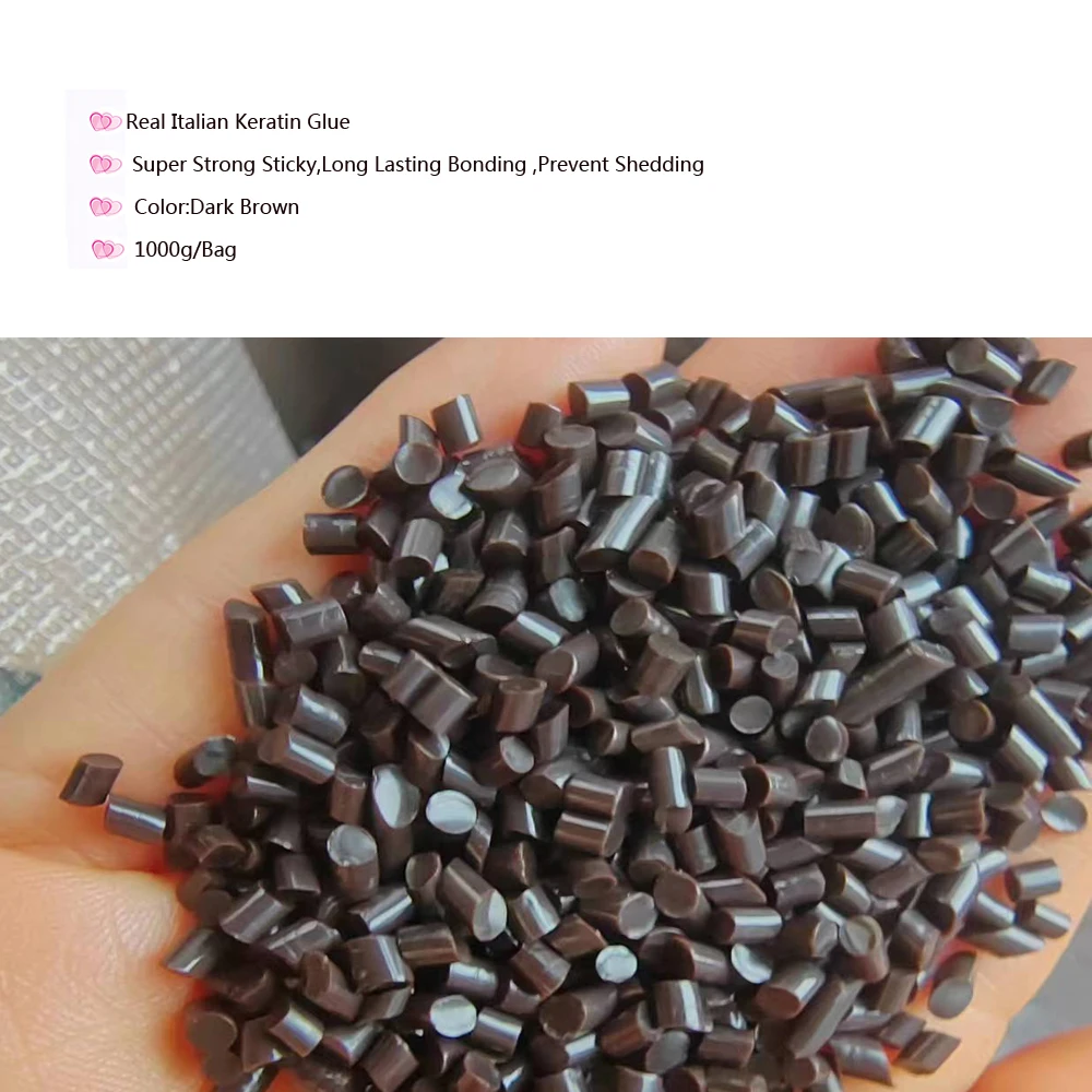 Hair Extension Glue Keratin Glue Italian Keratin Glue 100% Genuine Keratin Glue Bead Clear Strong Keratina Hold Non Slip Bond Hair Extensions Refill 1000G