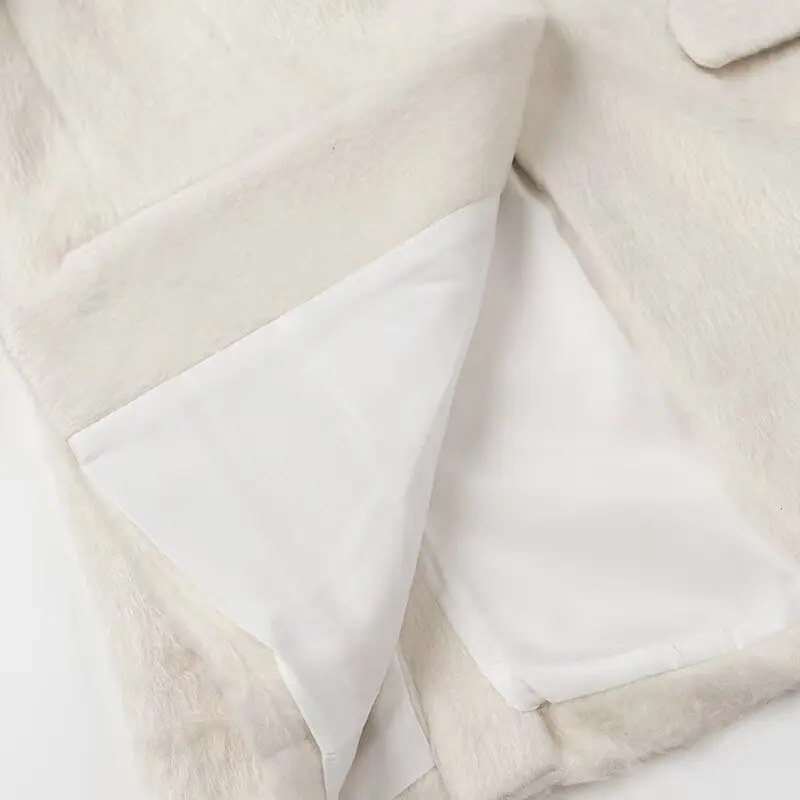 Streetwear Long Hairy Shaggy Blazer Boyfriend Retro Women Back Double Slit Front Pockets Loose Oversized Suit Fashion Coat