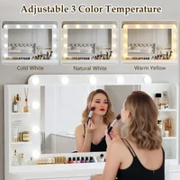 Makeup Desk with Lights, Large Desk with Mirror and Lights in 3 Models, with Power Outlet, Desk 2