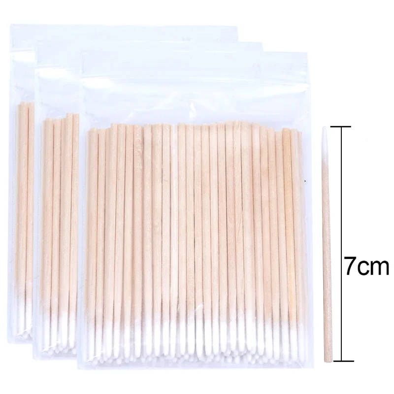 Wood Cotton Swabs 100/300/500Pcs Eyebrow Eyeline Lip Gloss Pointy Cleaning Eyelash Extension Applicators