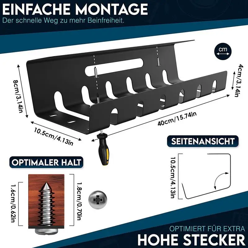 Desk Cable Management Tray Black Under Desk Wire Tray Standing Desk Accessories Cord Holder U-Channel Screw Installation Wire