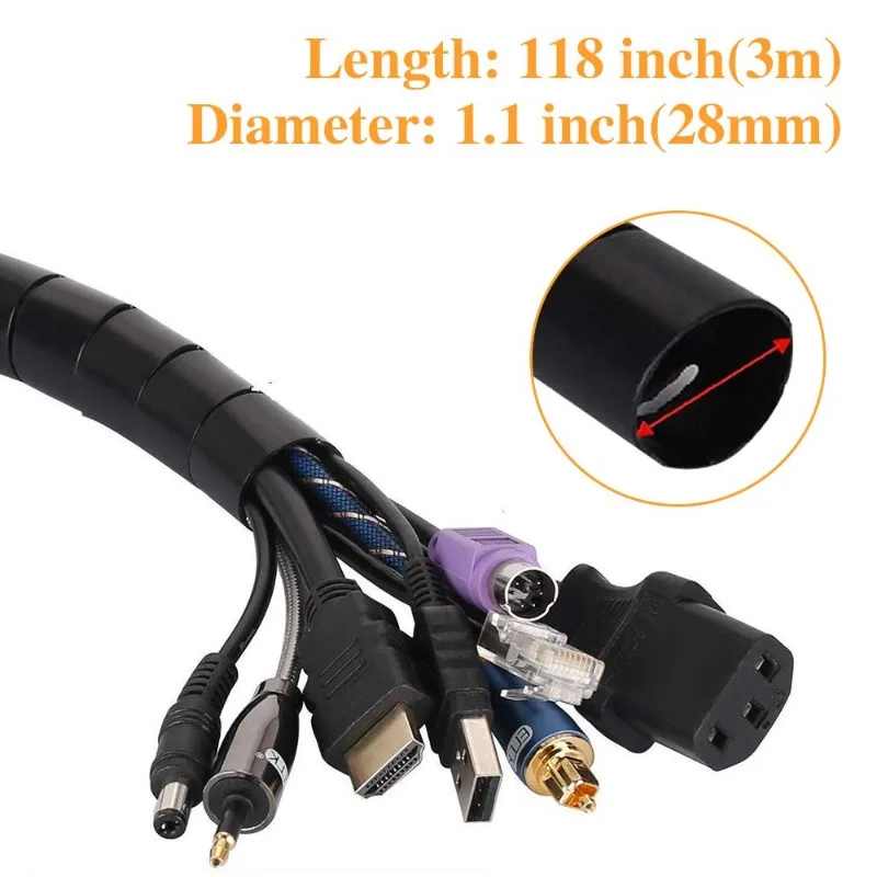 2 미터 8mm 10mm 28mm 라인 주최자 파이프 보호 유연한 나선형 랩 권선 케이블 와이어 보호기 케이블 슬리브 커버 튜브